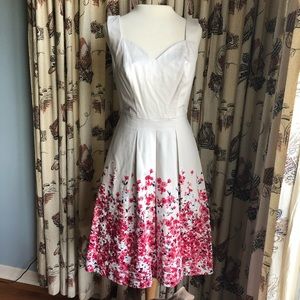 WHBM Fit & Flare Dress Cream with Pink Floral Sz 2